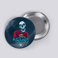 Scary Gamer Skeleton Playing Video Games Graphic Button