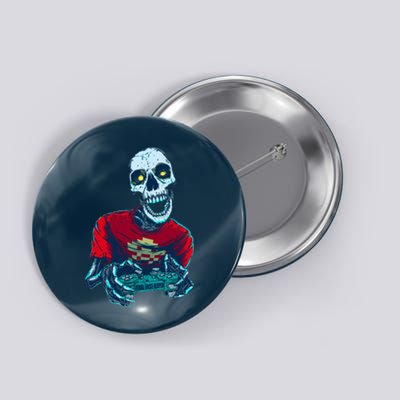 Scary Gamer Skeleton Playing Video Games Graphic Button