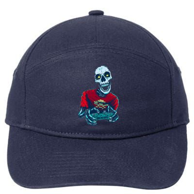 Scary Gamer Skeleton Playing Video Games Graphic 7-Panel Snapback Hat