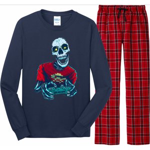 Scary Gamer Skeleton Playing Video Games Graphic Long Sleeve Pajama Set