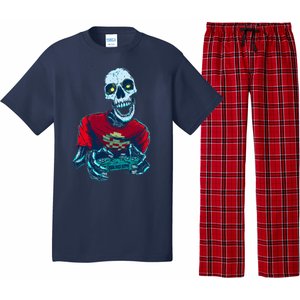 Scary Gamer Skeleton Playing Video Games Graphic Pajama Set