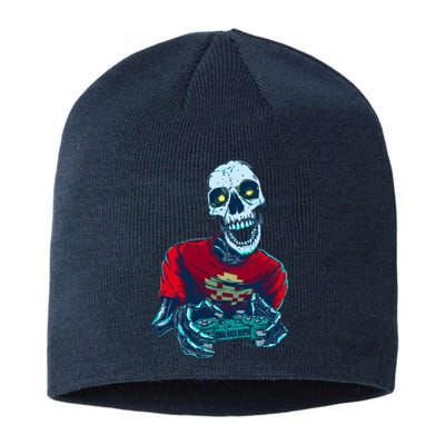 Scary Gamer Skeleton Playing Video Games Graphic Sustainable Beanie