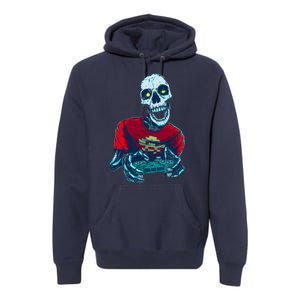 Scary Gamer Skeleton Playing Video Games Graphic Premium Hoodie