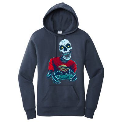 Scary Gamer Skeleton Playing Video Games Graphic Women's Pullover Hoodie