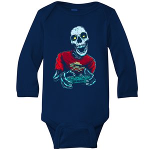 Scary Gamer Skeleton Playing Video Games Graphic Baby Long Sleeve Bodysuit