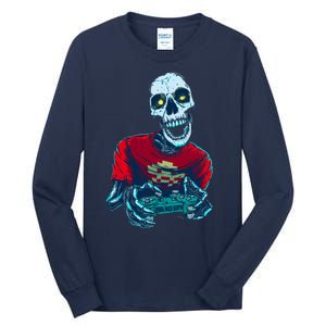 Scary Gamer Skeleton Playing Video Games Graphic Tall Long Sleeve T-Shirt