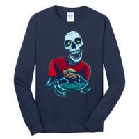 Scary Gamer Skeleton Playing Video Games Graphic Tall Long Sleeve T-Shirt