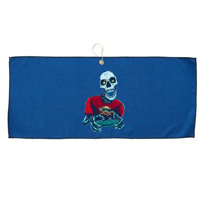 Scary Gamer Skeleton Playing Video Games Graphic Large Microfiber Waffle Golf Towel