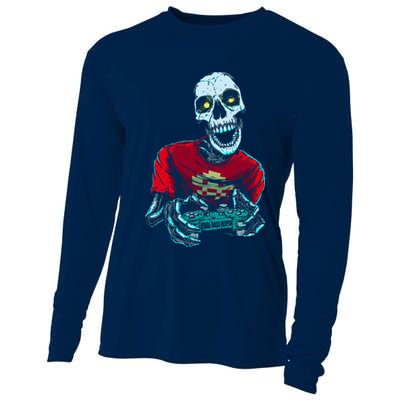 Scary Gamer Skeleton Playing Video Games Graphic Cooling Performance Long Sleeve Crew