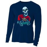 Scary Gamer Skeleton Playing Video Games Graphic Cooling Performance Long Sleeve Crew