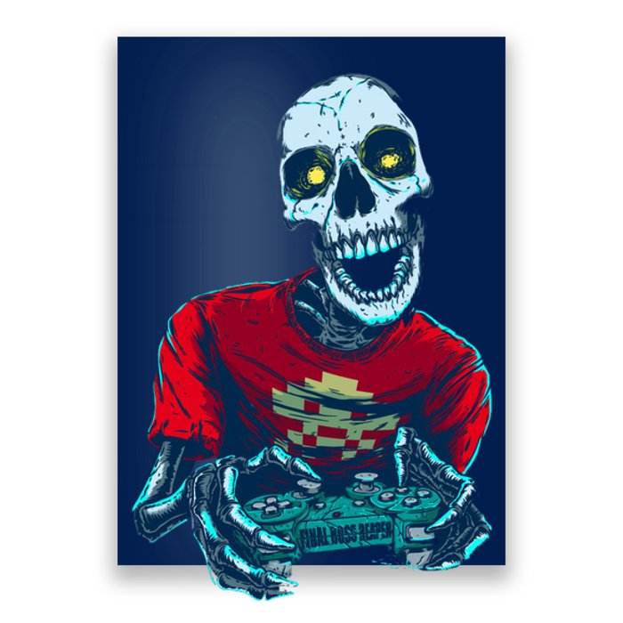 Scary Gamer Skeleton Playing Video Games Graphic Poster