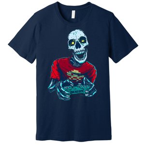 Scary Gamer Skeleton Playing Video Games Graphic Premium T-Shirt