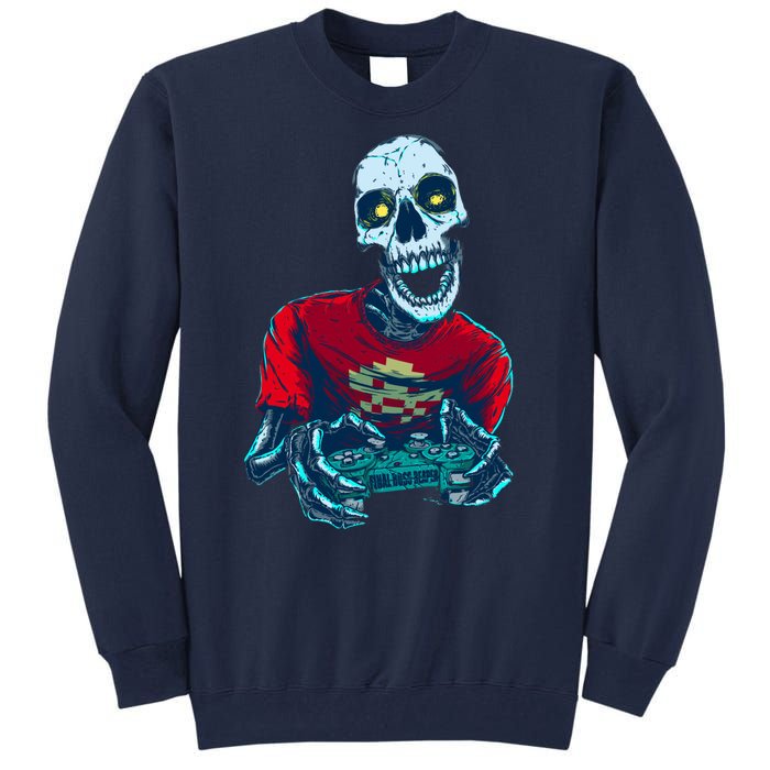 Scary Gamer Skeleton Playing Video Games Graphic Tall Sweatshirt