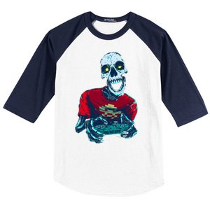 Scary Gamer Skeleton Playing Video Games Graphic Baseball Sleeve Shirt