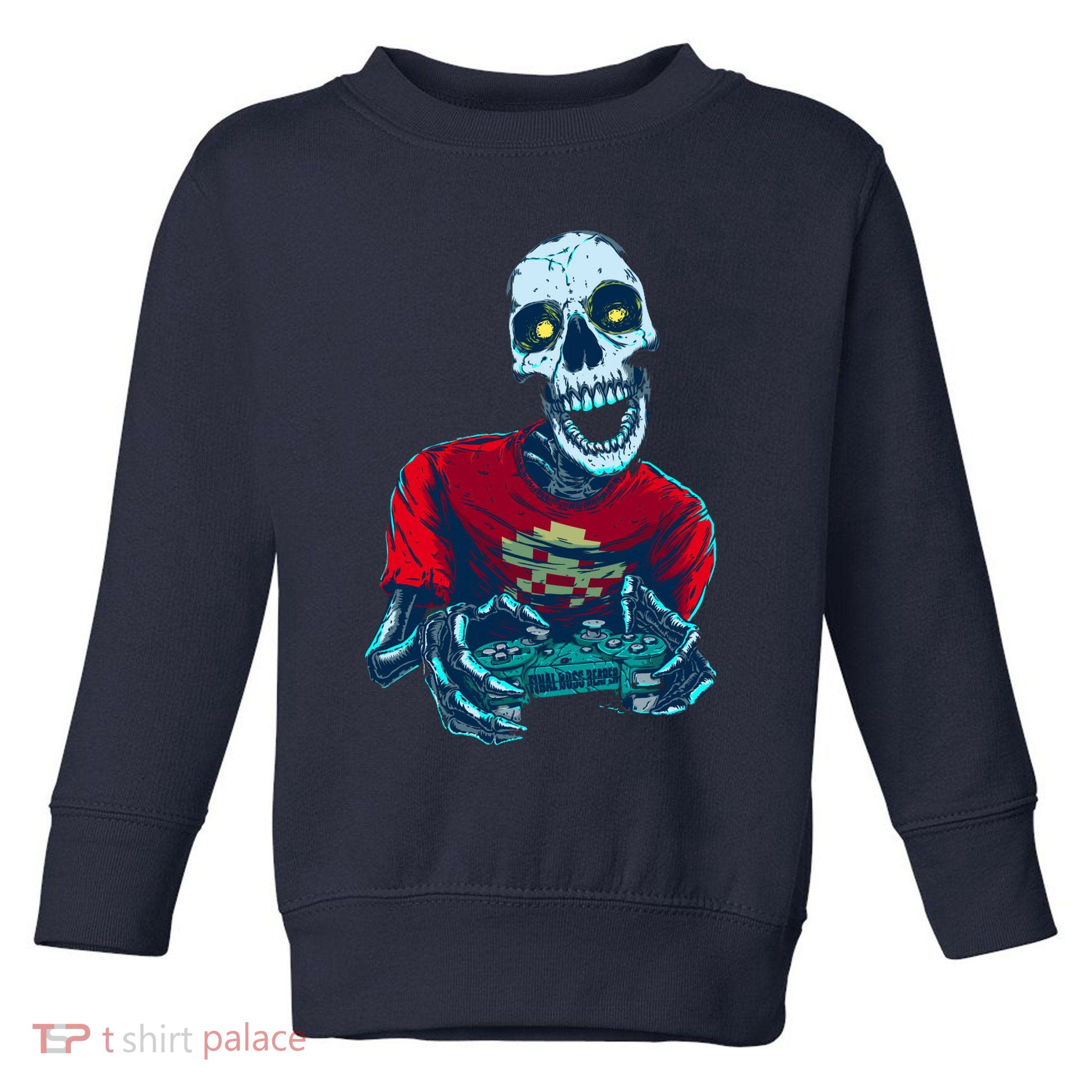 Scary Gamer Skeleton Playing Video Games Graphic Toddler Sweatshirt