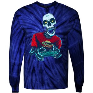 Scary Gamer Skeleton Playing Video Games Graphic Tie-Dye Long Sleeve Shirt