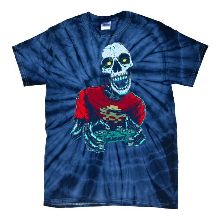 Scary Gamer Skeleton Playing Video Games Graphic Tie-Dye T-Shirt