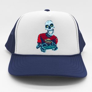 Scary Gamer Skeleton Playing Video Games Graphic Trucker Hat