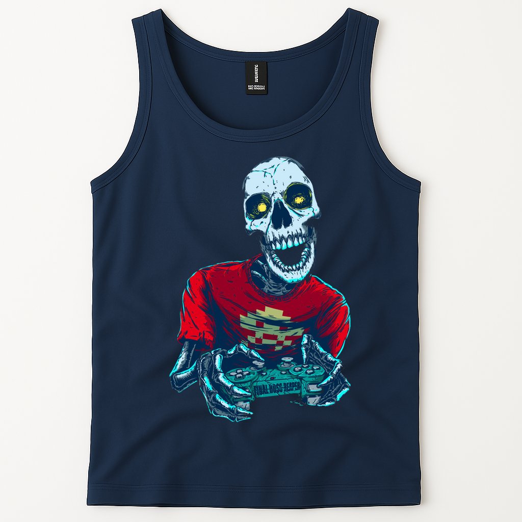 Scary Gamer Skeleton Playing Video Games Graphic Tank Top