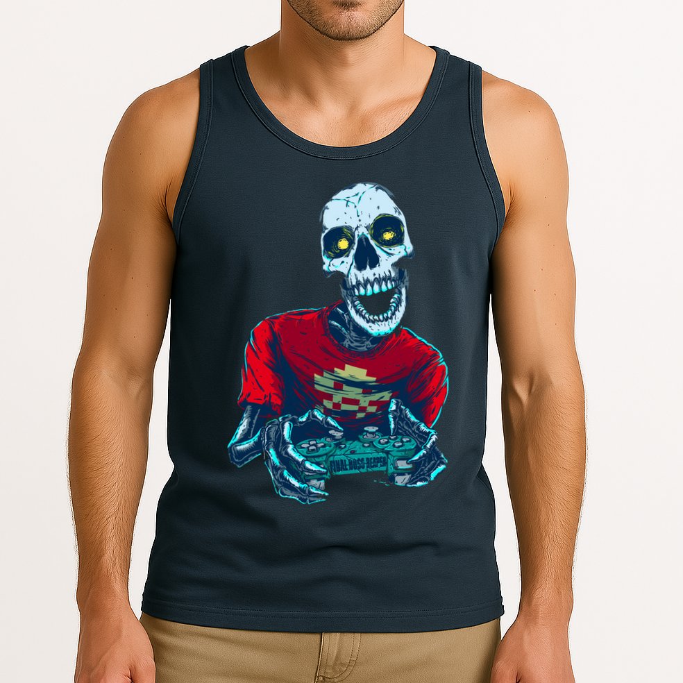 Scary Gamer Skeleton Playing Video Games Graphic Tank Top