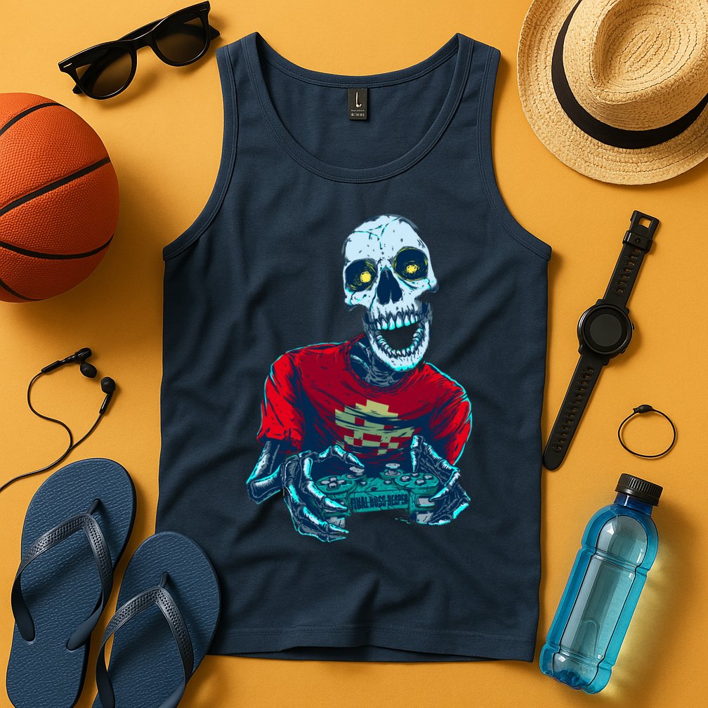 Scary Gamer Skeleton Playing Video Games Graphic Tank Top