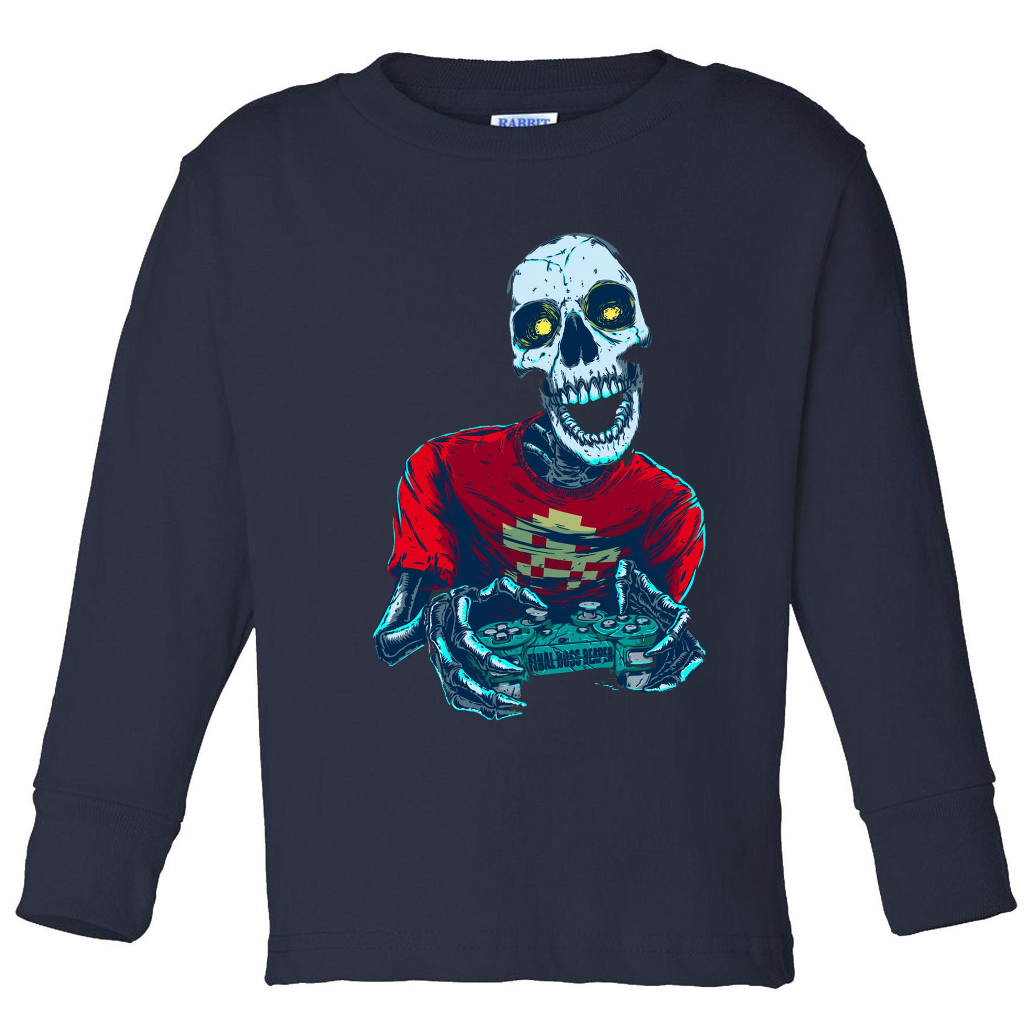 Scary Gamer Skeleton Playing Video Games Graphic Toddler Long Sleeve Shirt
