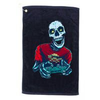 Scary Gamer Skeleton Playing Video Games Graphic Golf Towel