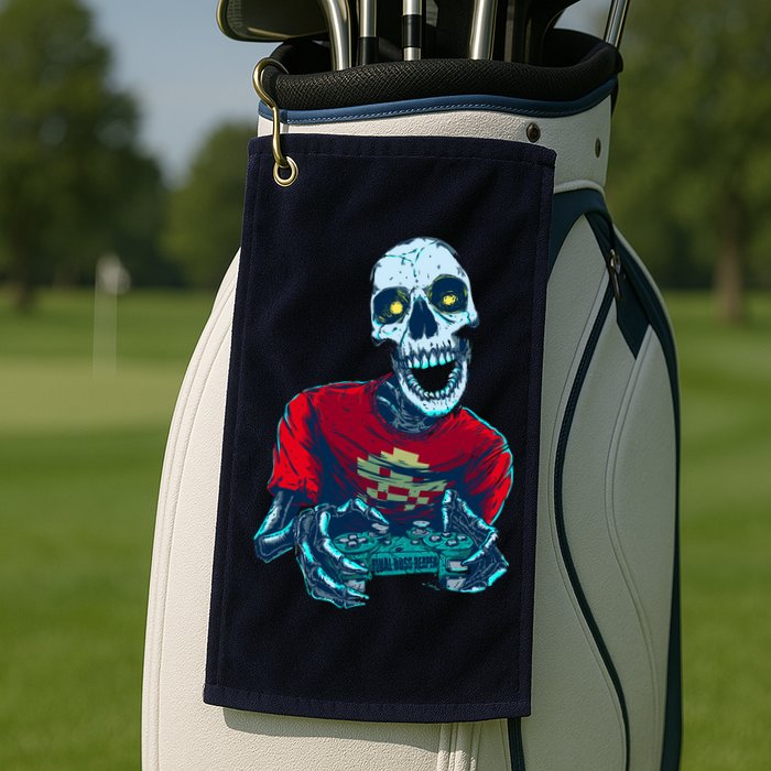 Scary Gamer Skeleton Playing Video Games Graphic Golf Towel