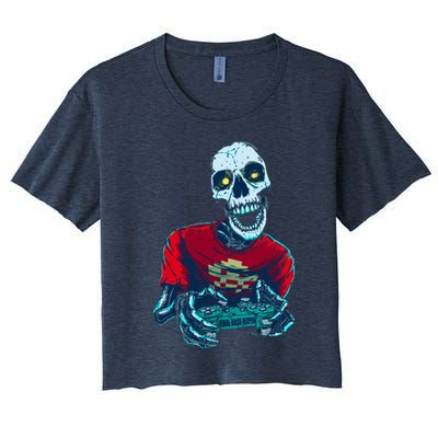 Scary Gamer Skeleton Playing Video Games Graphic Crop Top