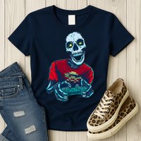 Scary Gamer Skeleton Playing Video Games Graphic Womens T-Shirt