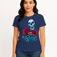 Scary Gamer Skeleton Playing Video Games Graphic Womens T-Shirt
