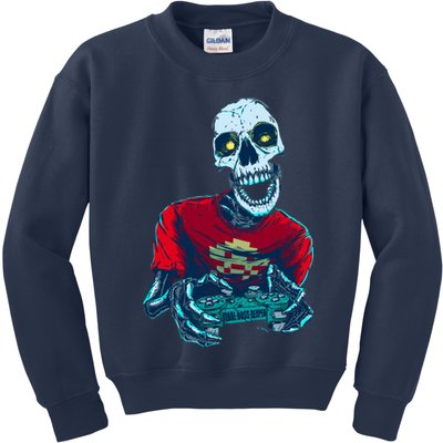 Scary Gamer Skeleton Playing Video Games Graphic Kids Sweatshirt