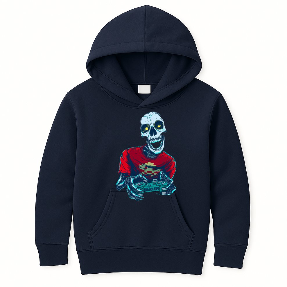 Scary Gamer Skeleton Playing Video Games Graphic Kids Hoodie