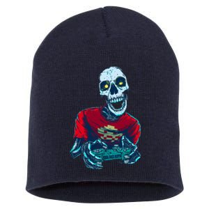 Scary Gamer Skeleton Playing Video Games Graphic Short Acrylic Beanie