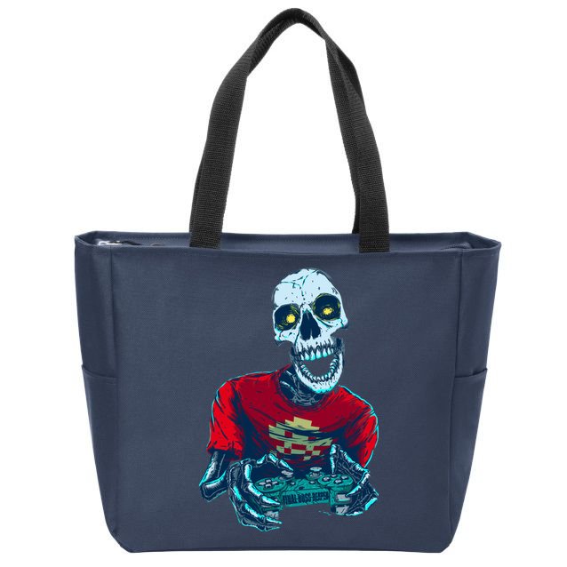 Scary Gamer Skeleton Playing Video Games Graphic Zip Tote Bag