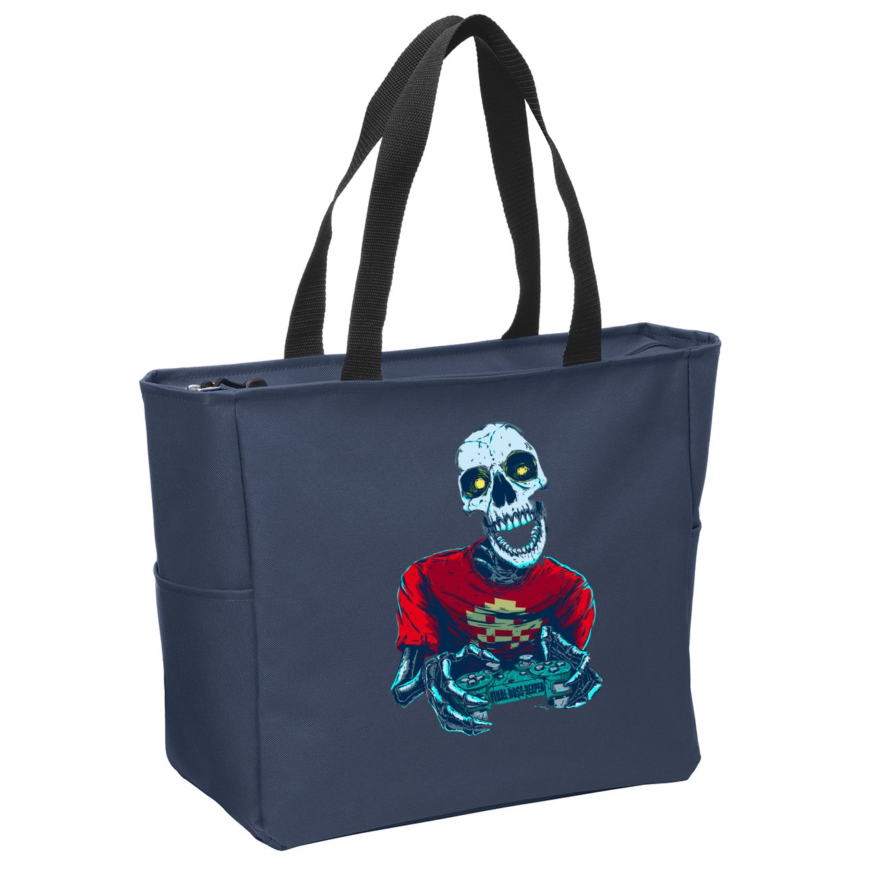 Scary Gamer Skeleton Playing Video Games Graphic Zip Tote Bag