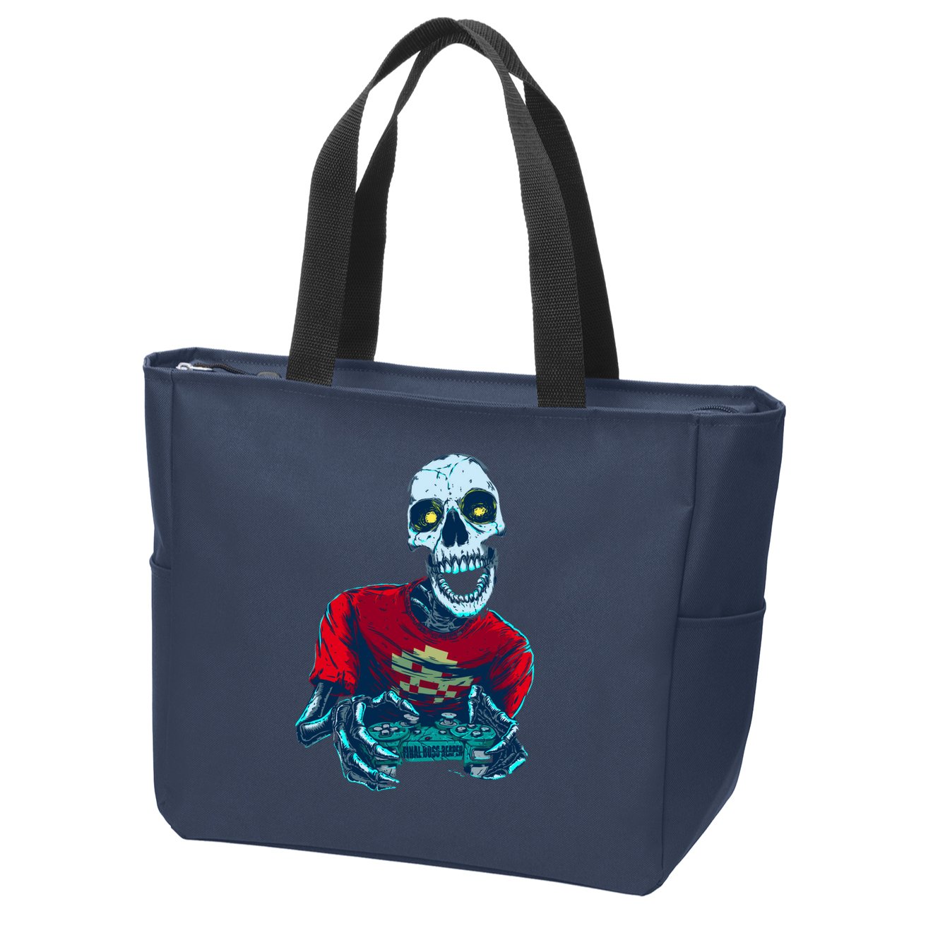 Scary Gamer Skeleton Playing Video Games Graphic Zip Tote Bag