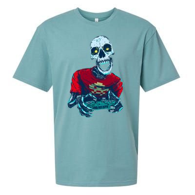 Scary Gamer Skeleton Playing Video Games Graphic Sueded Cloud Jersey T-Shirt