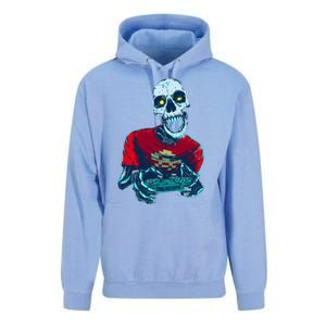 Scary Gamer Skeleton Playing Video Games Graphic Unisex Surf Hoodie