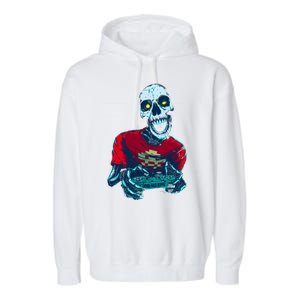 Scary Gamer Skeleton Playing Video Games Graphic Garment-Dyed Fleece Hoodie