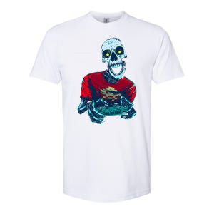 Scary Gamer Skeleton Playing Video Games Graphic Softstyle CVC T-Shirt