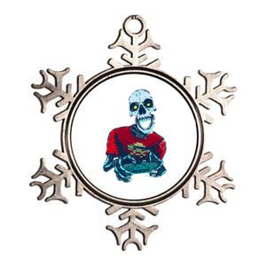 Scary Gamer Skeleton Playing Video Games Graphic Metallic Star Ornament