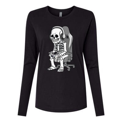 Spooky Gaming Skeleton Costume Womens Cotton Relaxed Long Sleeve T-Shirt