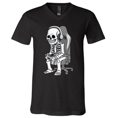 Spooky Gaming Skeleton Costume V-Neck T-Shirt