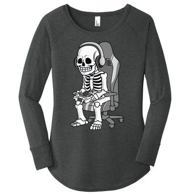 Spooky Gaming Skeleton Costume Women's Perfect Tri Tunic Long Sleeve Shirt