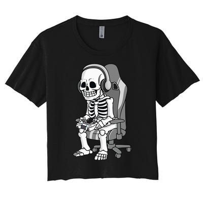 Spooky Gaming Skeleton Costume Women's Crop Top Tee