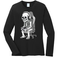 Spooky Gaming Skeleton Costume Ladies Long Sleeve Shirt