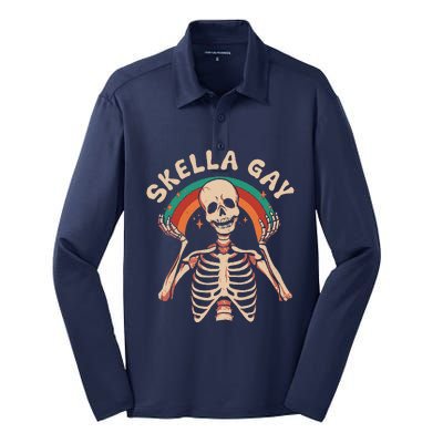 Skella Gay Skeleton Lgbtq Gay Queer Lesbian Pride Month Silk Touch Performance Long Sleeve Polo