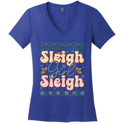 Sleigh Girl Sleigh Christmas Ugly Sweater Women's V-Neck T-Shirt