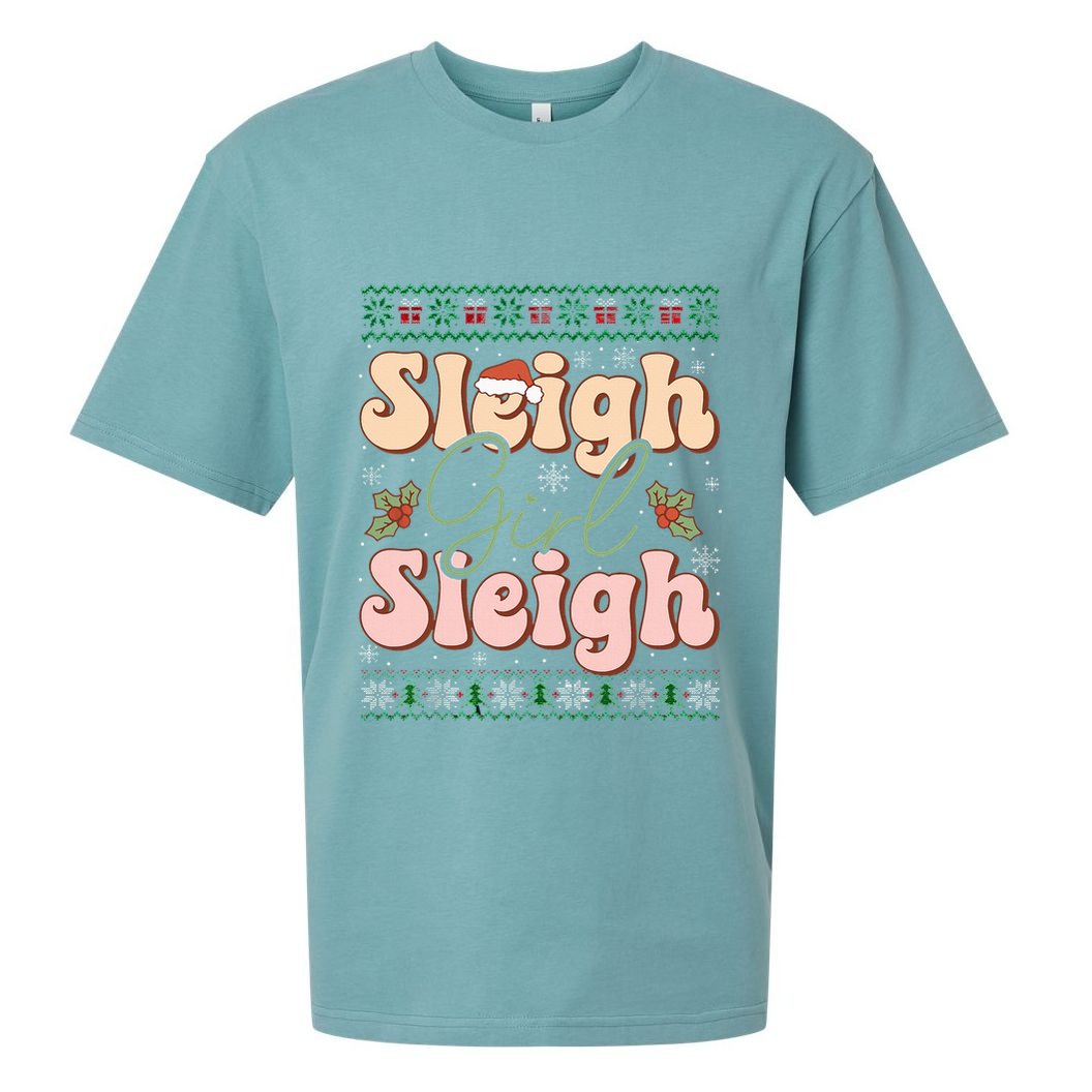 Sleigh Girl Sleigh Christmas Ugly Sweater Sueded Cloud Jersey T-Shirt